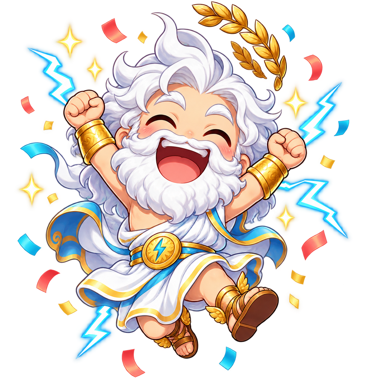 Chibi Zeus moving ecstatically at improbable speed